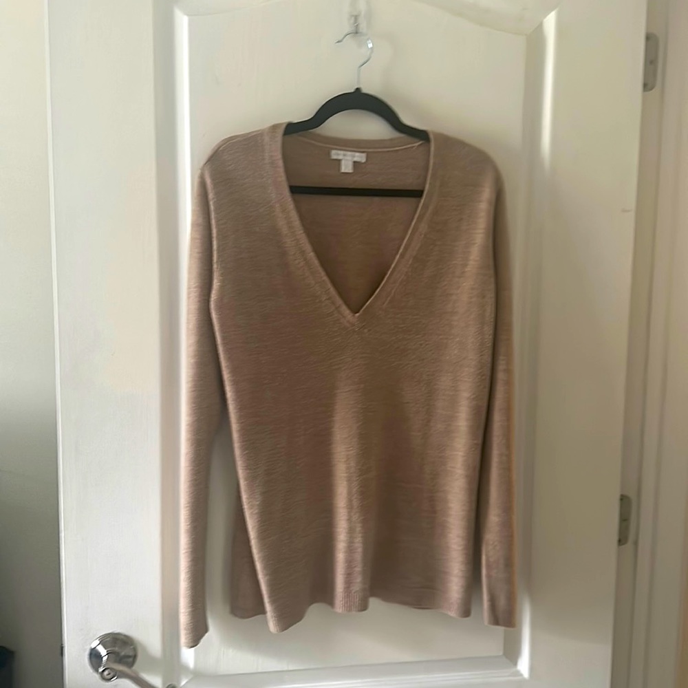 Tan XL New York & Company Cashmere V-Neck Sweater